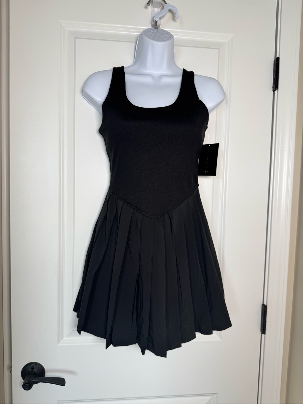 Danskin Black Sleeveless Pleated Mini Tennis Dress with Built in Bra and Shorts